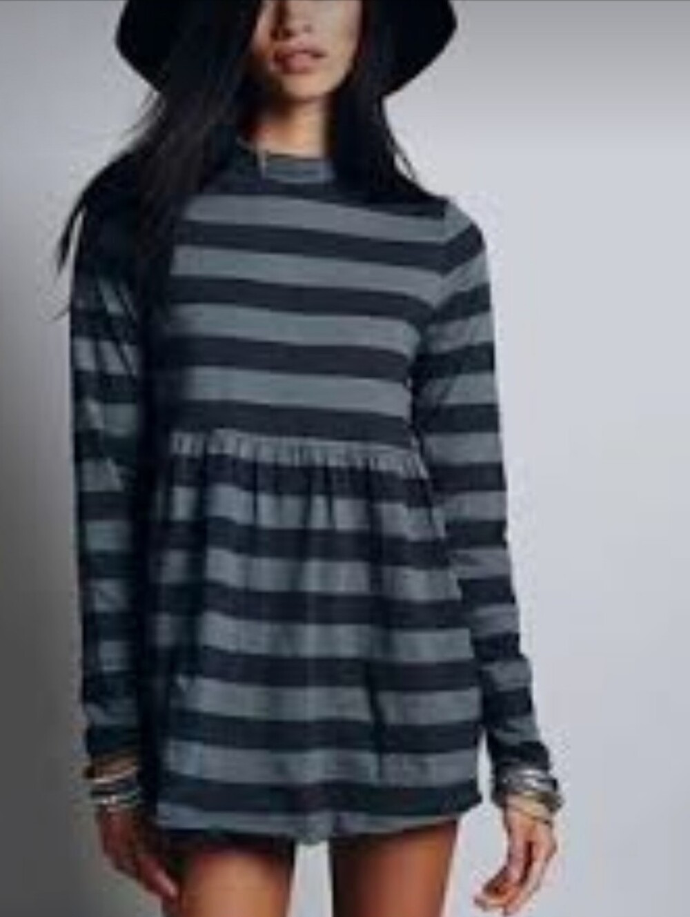 Free People We The Free "Mod About It" striped long-sleeve babydoll tunic dress